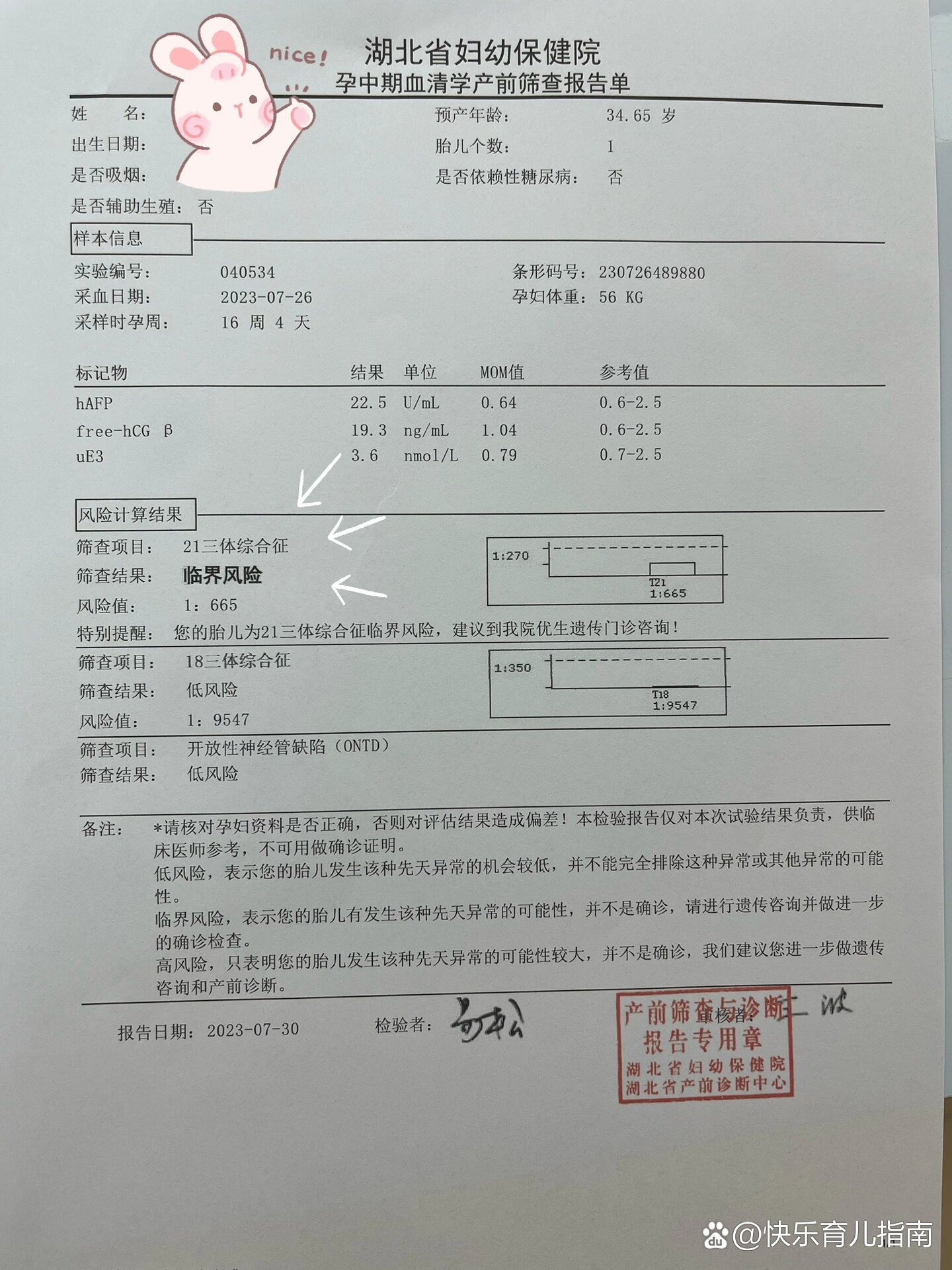 唐筛的三项结果正常值