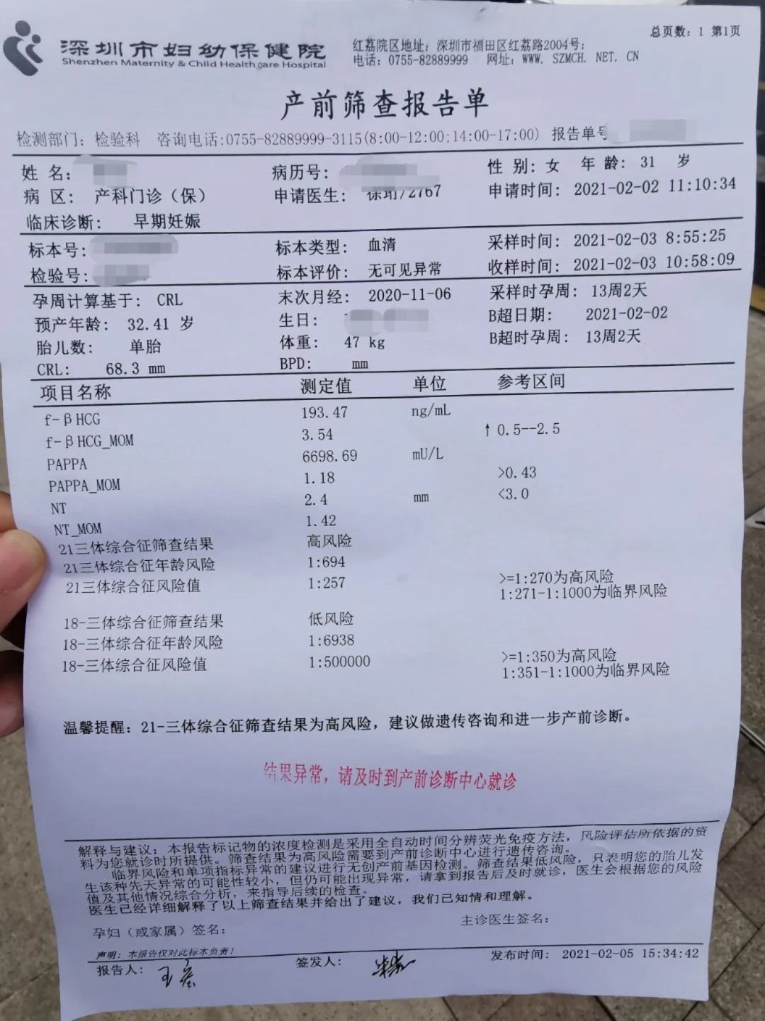 21三体综合征高风险是什么意思