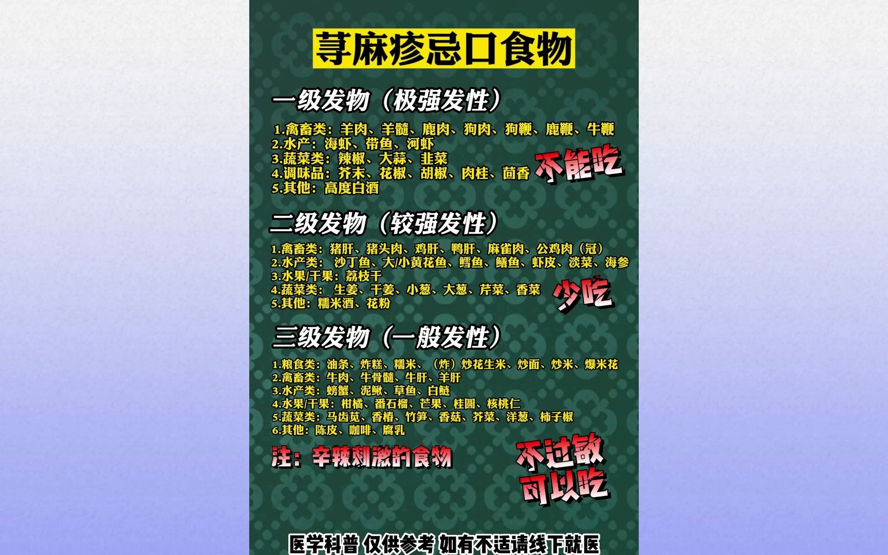 荨麻疹不宜吃的食物有哪些