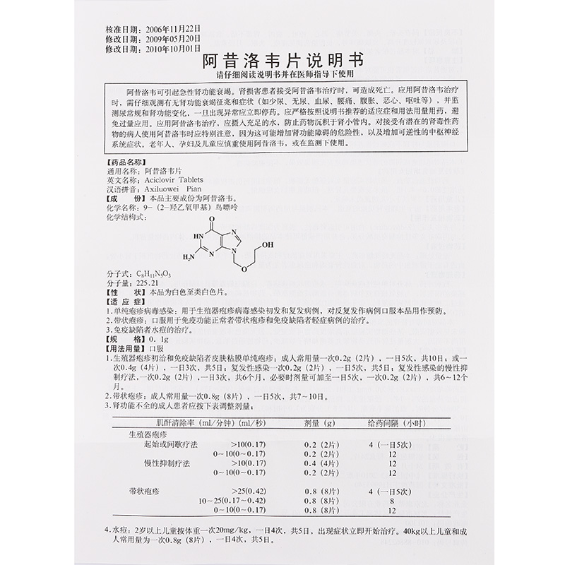 阿昔洛韦片的功能主治.