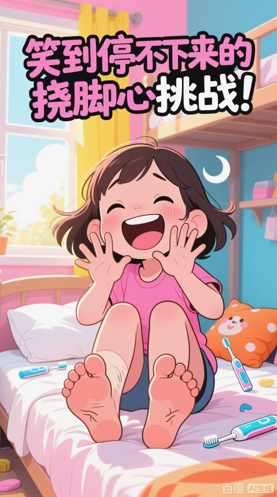 我挠我妈妈脚心,她虽然不乐,但她老躲